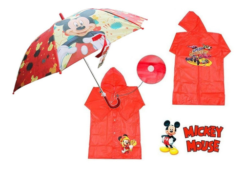 Capa De Chuva Infantil 6 A 8 Anos + Guarda Chuva Mickey