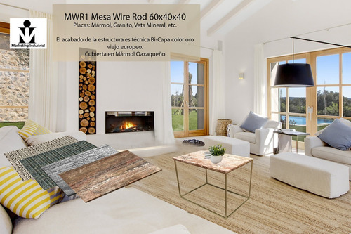 Mwr01 Mesa De Centro Wire Rod 60x40x40 Oro Viejo Europeo