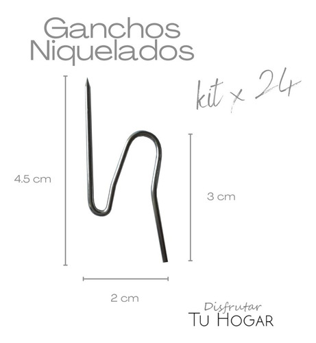 Imagen 2 de 7 de Pack 24 Alfileres De Gancho Niquelado En S Cortina Riel