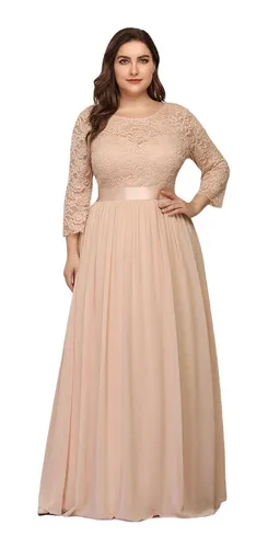 Vestido Fiesta Elegante Beige Nude Larga