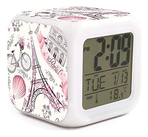 Despertador De París Reloj Con Luz Nocturna Que Cambia De 7 
