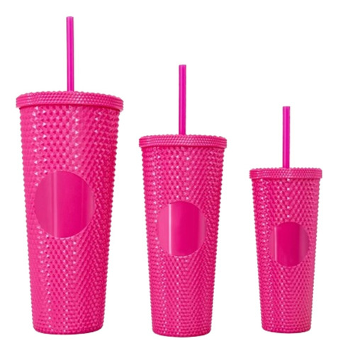 Set De Vasos 3 En 1 Texturizado Plástico Acrílico Mm-6701 Color Fucsia