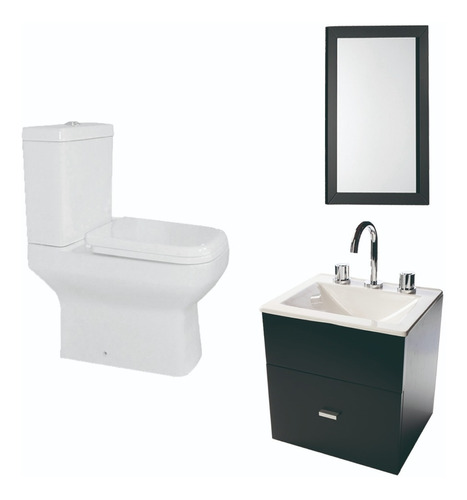 Combo Simple Para Baño Inodoro Vanitory 40cm Espejo