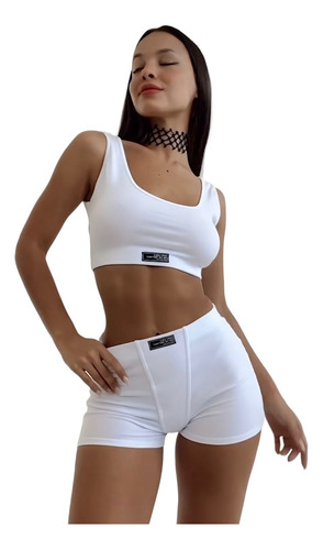 Conjunto Top Y Boxer - Mujer - Blanco Y Negro