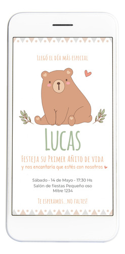 Invitación De Cumpleaños Digital Osito Boho