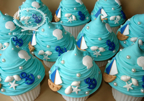 Souvenirs Marineros 6 Cupcakes Cajitas! Tema Náutica Marina!