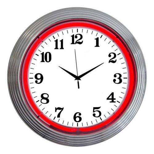 Reloj Pared Alfanumerico Neon Rojo Borde Cromado 15.0 In