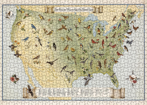 Rompecabezas De Mapa De Flores Y Pájaros Del Estado Vintage 