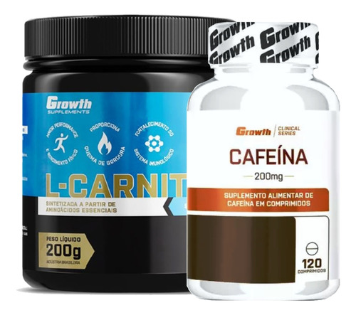 Cafeina 210mg 120 Caps + L-carnitina Em Pó 200g Growth
