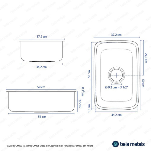 Cuba De Cozinha Inox Retangular 59x37 Cm Miura Dourada Fosca