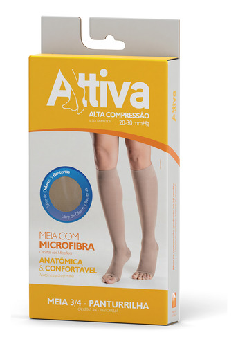 Meia De Compressão Attiva 3/4, Pont Aberta, G, Natural