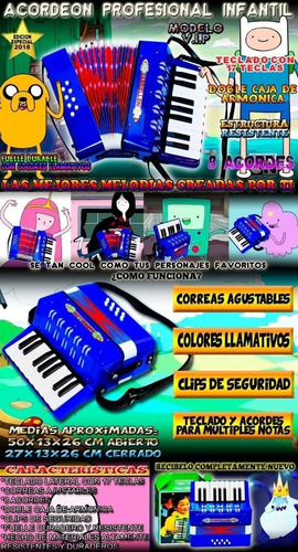 Genial Acordeon Profesional Con 17 Teclas Y 8 Botones Woow