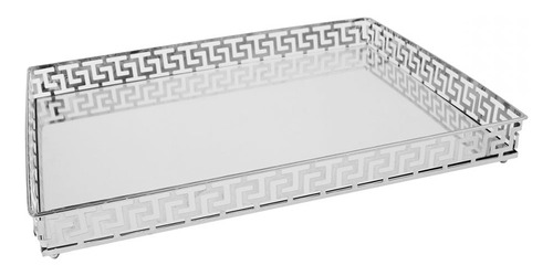 Bandeja Retangular Prata Em Metal Com Espelho 30x25 Cm Mart