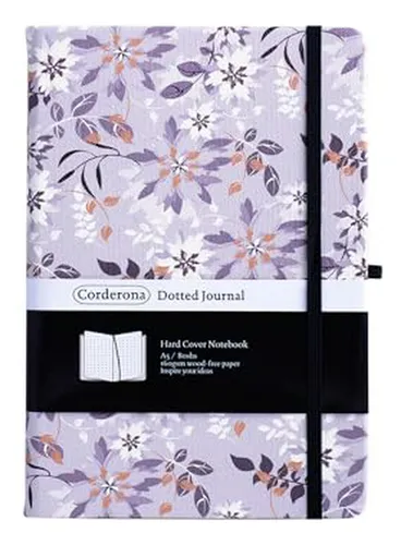 Cuaderno A5 Puntos Flores Gris Con Bolsillo Y Banda Elástica