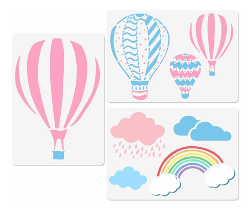 Hot Air Balloon Stencils, 3 Pcs Clouds Rainbow Templates A4 