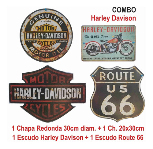 Carteles Chapa Retro Harley Davison X4 Unid Vintage - Full