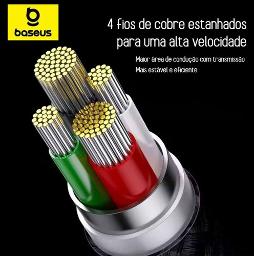 Cabo Baseus 3 In Lightning Micro Tipo C 1.2m Turbo 3.5a Fast