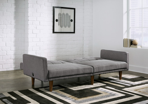 Imagen 3 de 9 de Futón Gris Moderno, Sofá Cama Con Usb Cargadores
