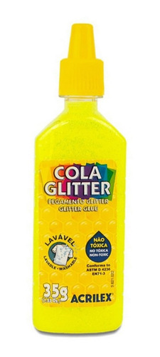 Cola Colorida Com Glitter 35g Lavável Amarelo Limão Acrilex