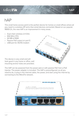 Routerboard Hap Mikrotik L4 22dbm 5-100 Router Clickbox