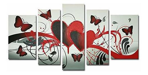 Wieco Art Arte Rojo Flor Amor Mariposa Pinturas