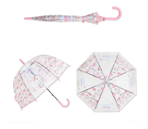 Imagem 7 de 9 de Guarda Chuva Infantil Transparente Desenho Unicórnio