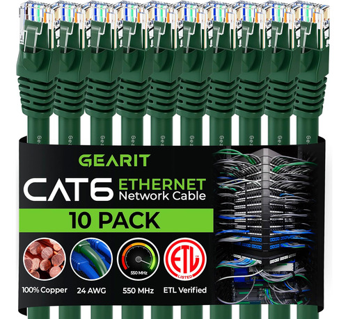 Gearit Cable Ethernet Cat 6 De 6 Pies (paquete De 10) - C...