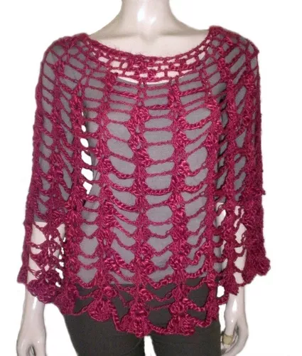 Poncho Capa Calado Crochet Liviano Mujer Primavera