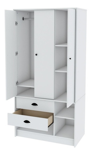 Imagen 4 de 8 de Placard Melamina Ropero Libe 5 Estantes 3 Puertas 2 Cajones Color Blanco