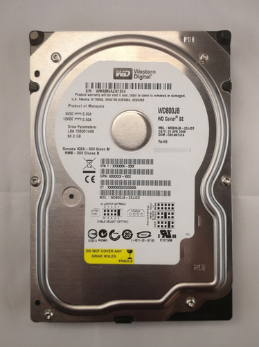 Imagen 1 de 3 de Western Digital 80gb, Ide, 7200rpm, 3.5 , Mod Wd800jb-22jjc0