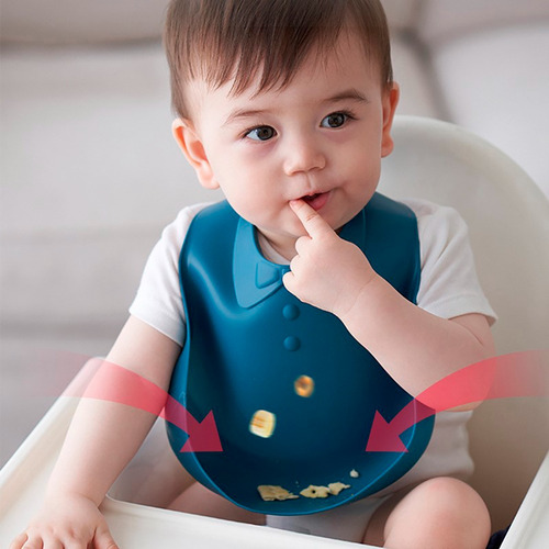 3 Baberos Para Bebé En Silicona Con Plato Y Cubiertos Color Azul Baberos Con Plato Oso