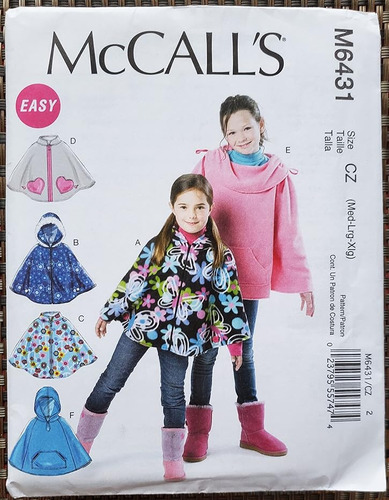 Mccall S Patterns M6431 Ponchos Para Niños Niñas Talla Cz Me