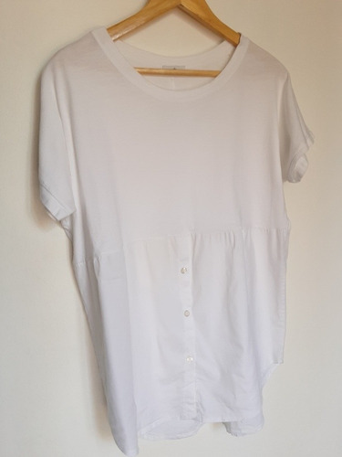 Polera Blanca Oversize Con Botones Inferiores, Talla Xl