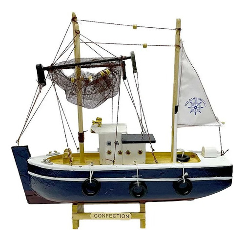 Figura Decorativa Barco Pesquero Madera 28cm