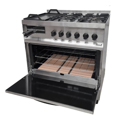 Cocina Industrial Soul 4 Hornallas Multigrill Plancha 82 Cm Color Plateado