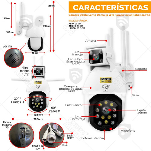 Imagen 9 de 10 de Cámara Doble Lente Domo Ip Wifi Para Exterior Robótica Fhd