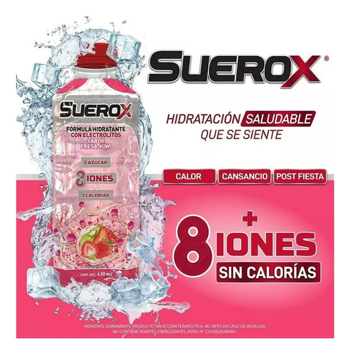 Bebida Rehidratante Suerox Fresa Kiwi 18 Pzs De 630 Ml C/u