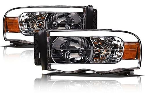 Faros De Cristal Con Barra De Luz Led Blanca Para Dodge Ram