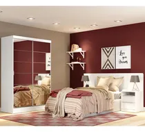 Comprar Quarto Guarda Roupa Luke Cabeceira 2 Mesas Laterais Madesa Cor Branco