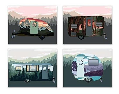 Juego De 4 Impresiones Vintage Para Remolques De Camping (**