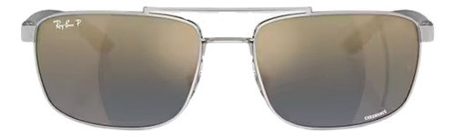 Óculos De Sol Ray-ban Prata Unissex 0rb3737ch Lente Azul E Dourado Desenho Liso