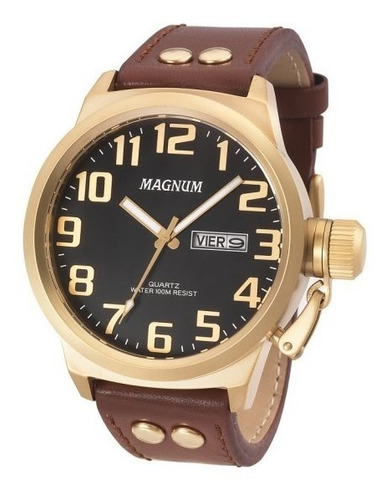 Relógio Magnum Masculino Couro Marrom Original Nota Fiscal