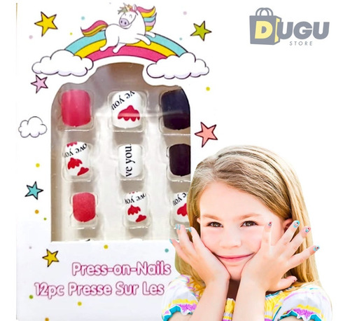 Pack De 12 Uñas Postizas Autoadhesivas Niñas Press On Nails