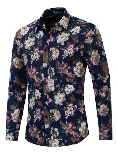 Camisa Hawaiana Manga Larga Con Estampado Floral Hombre