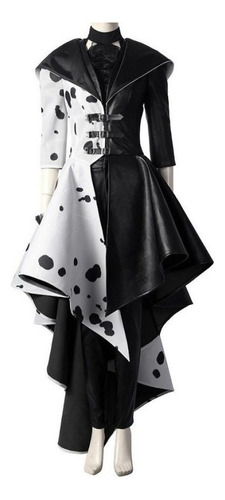 Vestido Cruella De Vil Cosplay Cruella Negro Blanco Lunares