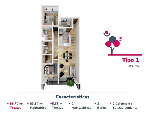 Departamento Con Roof Garden Privado 2 Recamaras 2 Baños Y 2 Estacionamientos