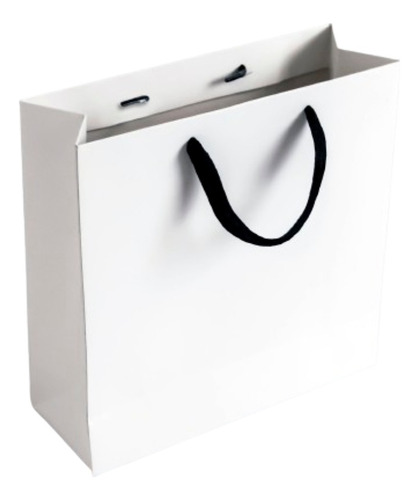 Bolsa Cart. Blanca - 22x22x08 Cm - Manija Negra - Pack 100