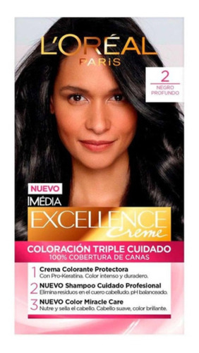 Kit Tinte L'Oréal Paris  Excellence Tintura L'Oréal Excellence Creme tono 2 negro profundo 20Vol. para cabello