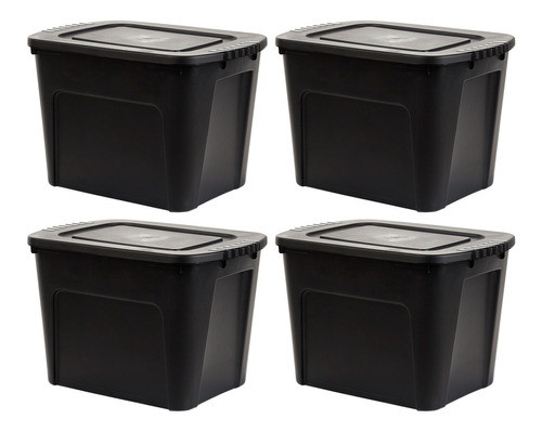 Set De 4 Contenedores Ecobox 80 Lts Negro Hogar Organizador