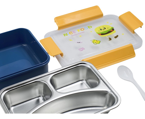 Lonchera Infantil Con Compartimentos Y Cuchara Con Dibujos